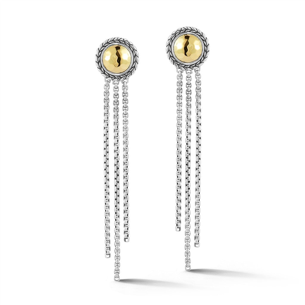 JAI Sterling Silver & 14K Gold Hammered Dangle Ear | Silver Earrings