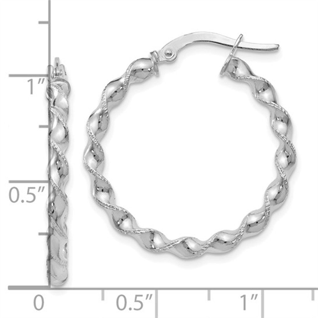 Elegant 14K White Gold Twisted Hoop Earrings