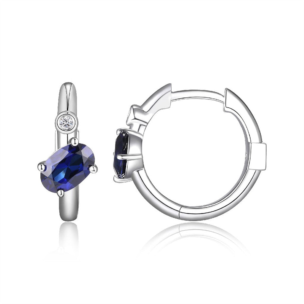 ELLE Sterling Silver Lab Created Sapphire and Diamond Hoop Earrings