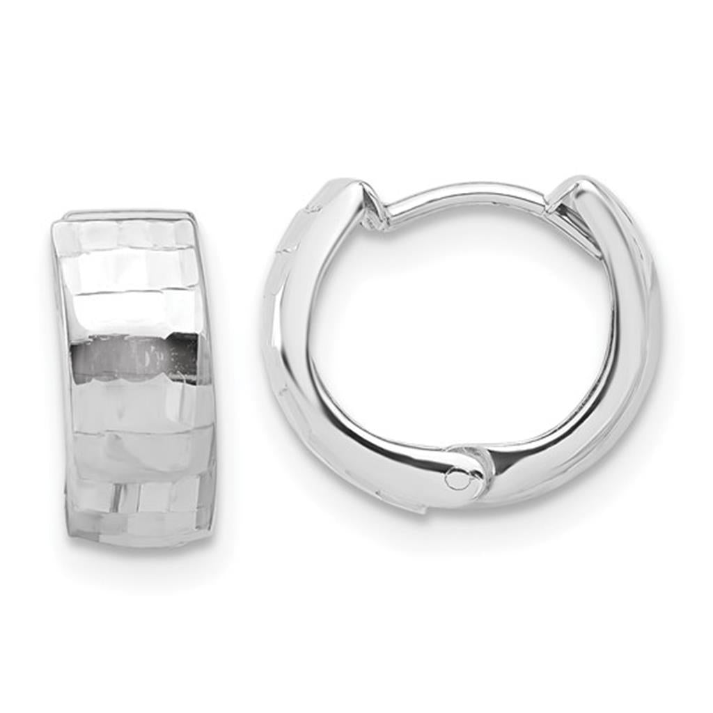 14KWG Polished and Diamond Cut Huggie Hoop Earrings