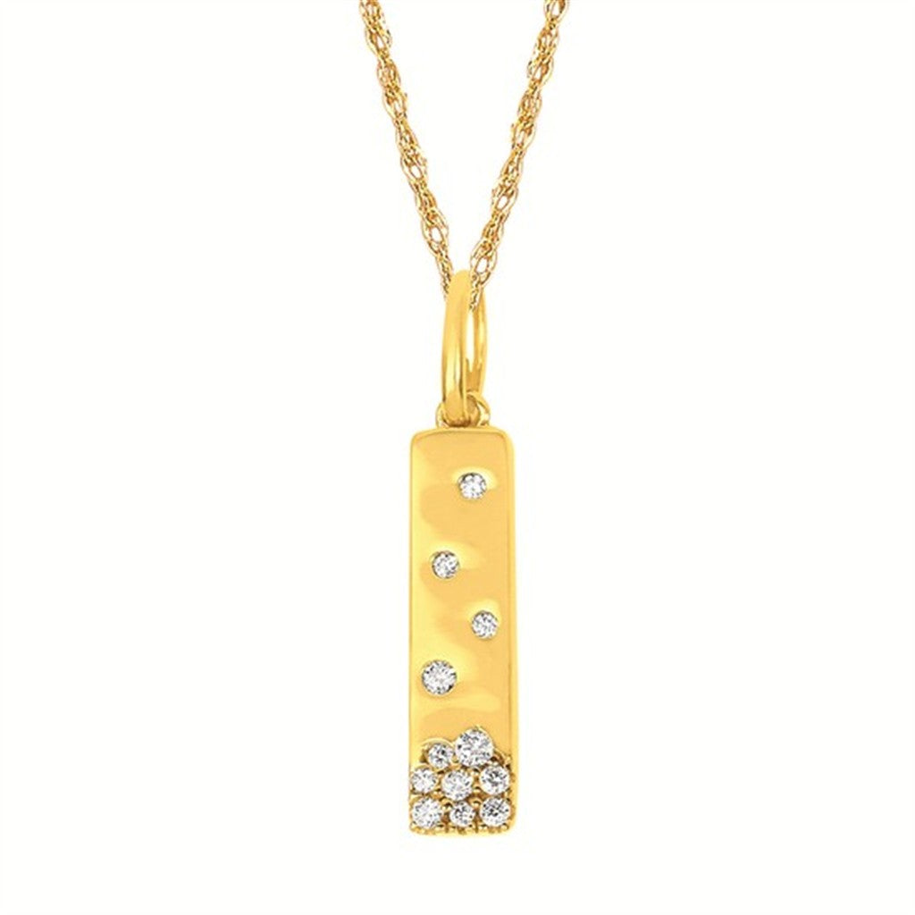 .09CTW 14K Yellow Gold Scattered Flush Set Diamond Bar Pendant with 18" Rope Chain