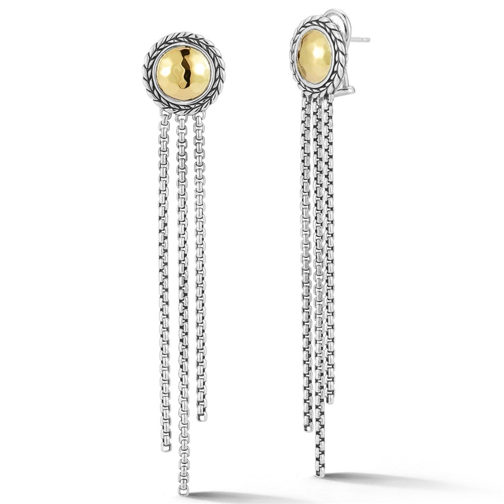 JAI Sterling Silver & 14K Gold Hammered Dangle Ear | Silver Earrings