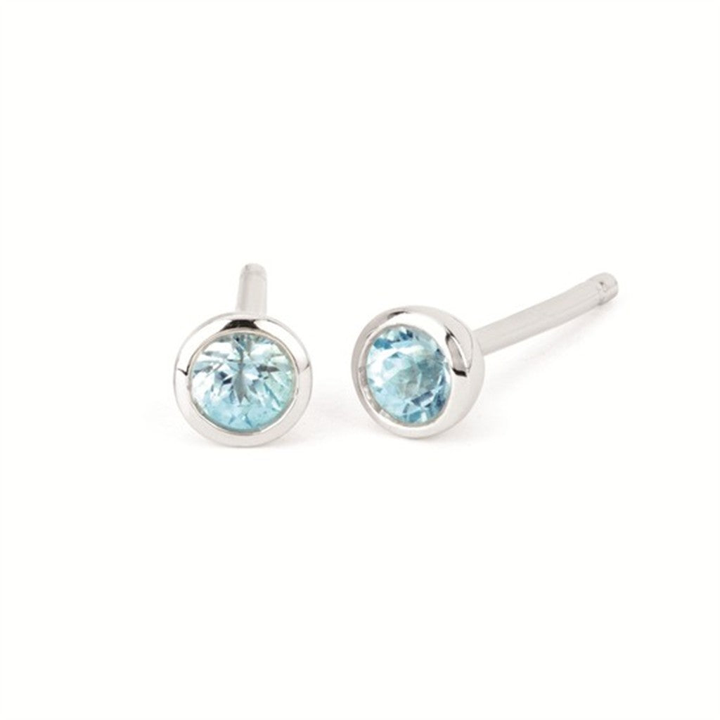 3.5 mm Blue Topaz Bezel Birthstone Stud Earrings