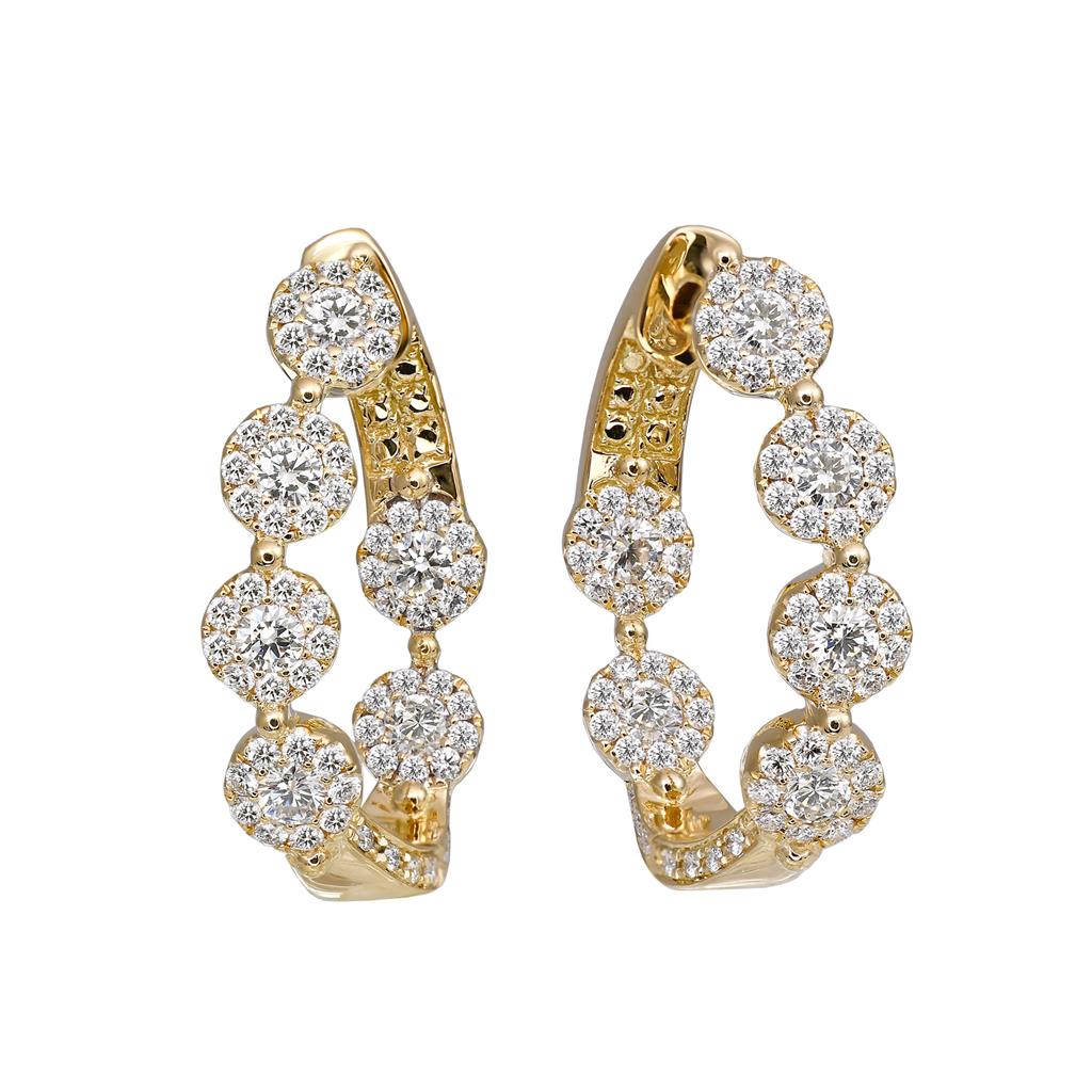 18K Yellow Gold 1.95CTW Diamond Cluster Inside/Outside Curved Hoops