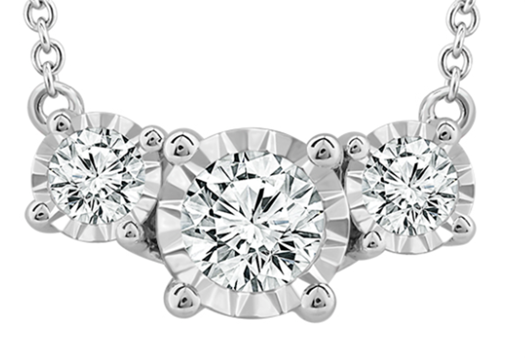 14K White Gold .25CTW 3 Round Brilliant Cut Diamond Illusion Set Pendant with Cable Chain