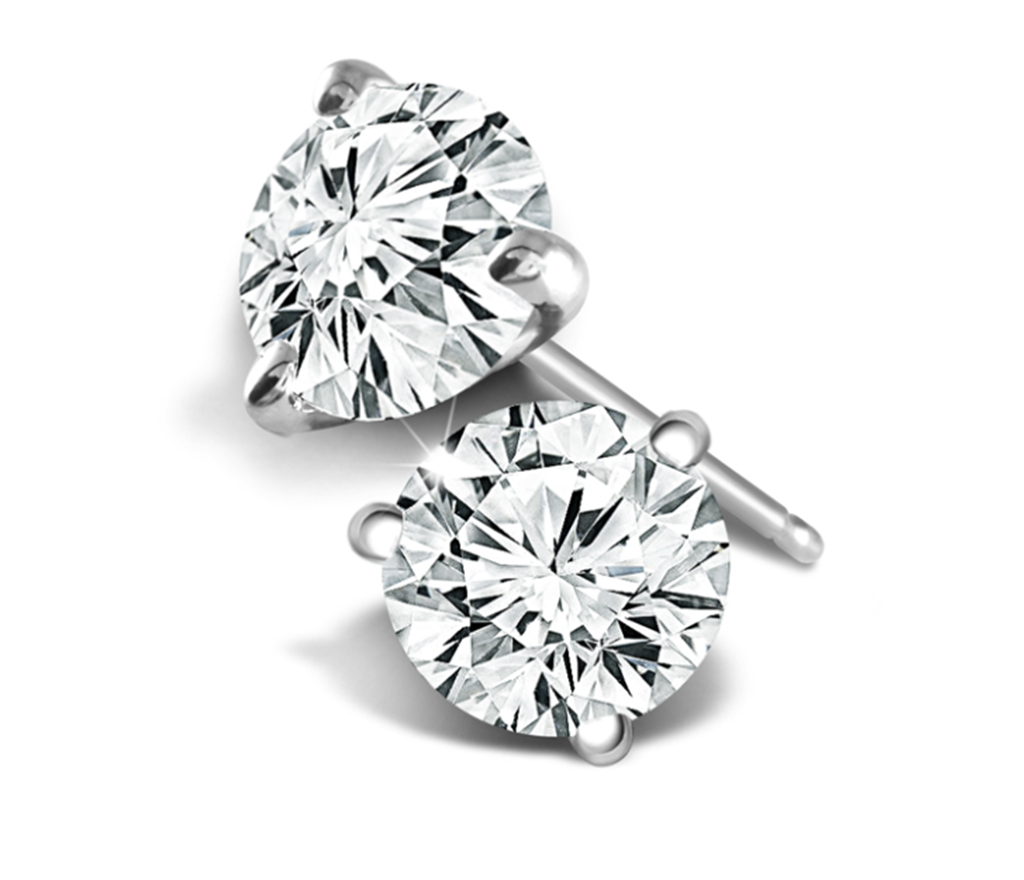 14K White Gold .20CTW Three-Prong Diamond Stud Earrings