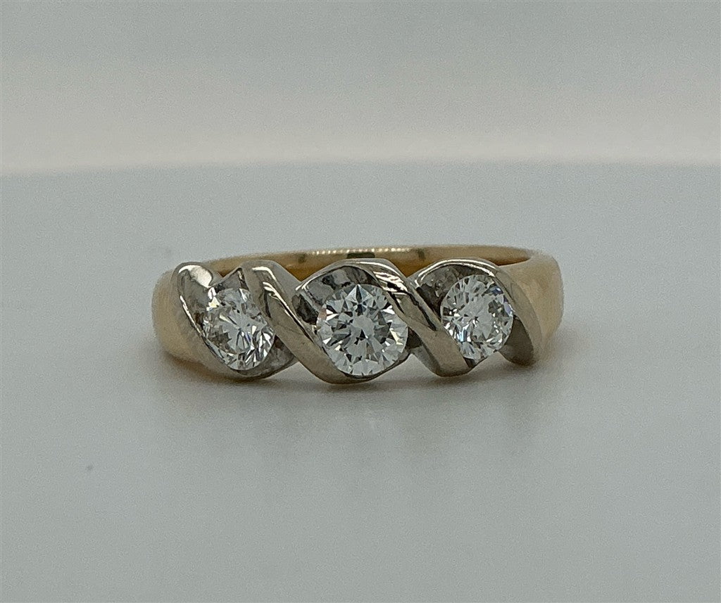 14K Yellow Gold 3-Stone Diamond Ring – Size 6.75
