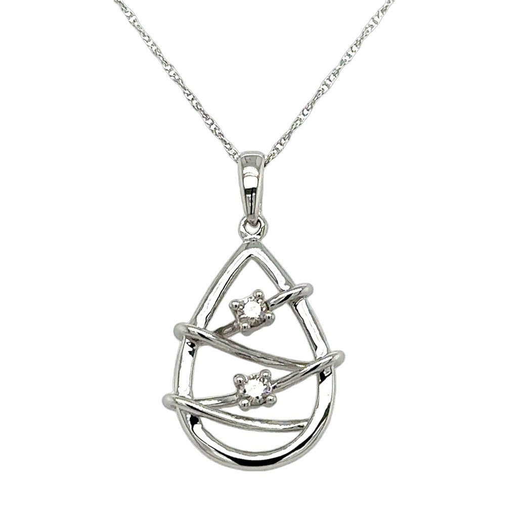 SS .10CTW Diamond Heart Strings Tear Drop Pendant with 18" Chain