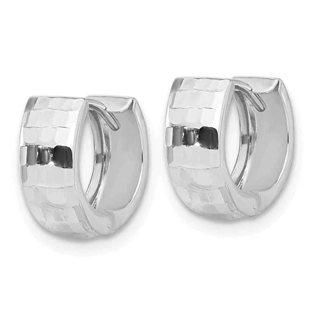 14KWG Polished and Diamond Cut Huggie Hoop Earrings