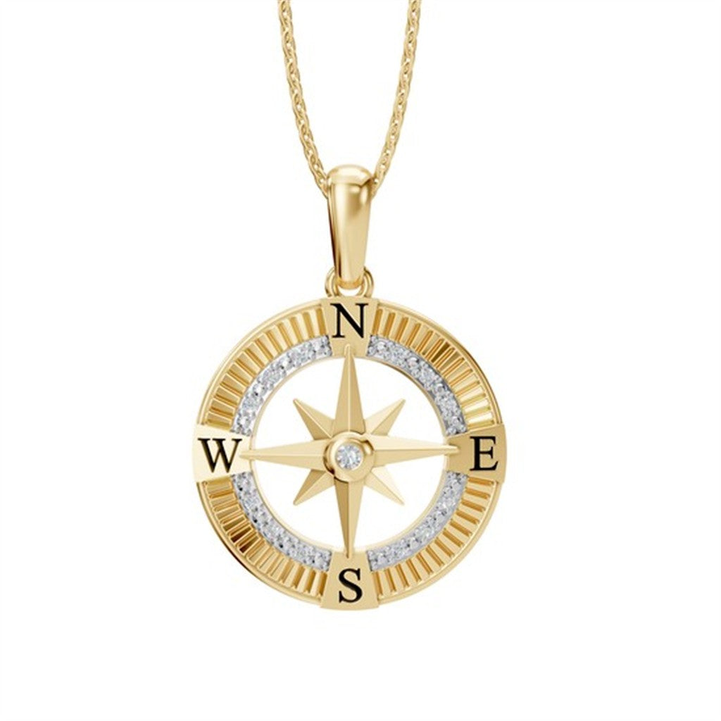 0.05 Ctw. Diamond Compass Pendant in 14K Gold with 18" Chain
