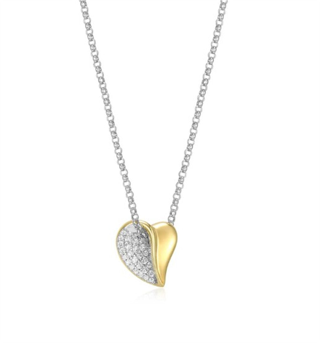 Sterling Silver ELLE "Amour" Rhodium and Yellow Gold-Plated White CZ Necklace