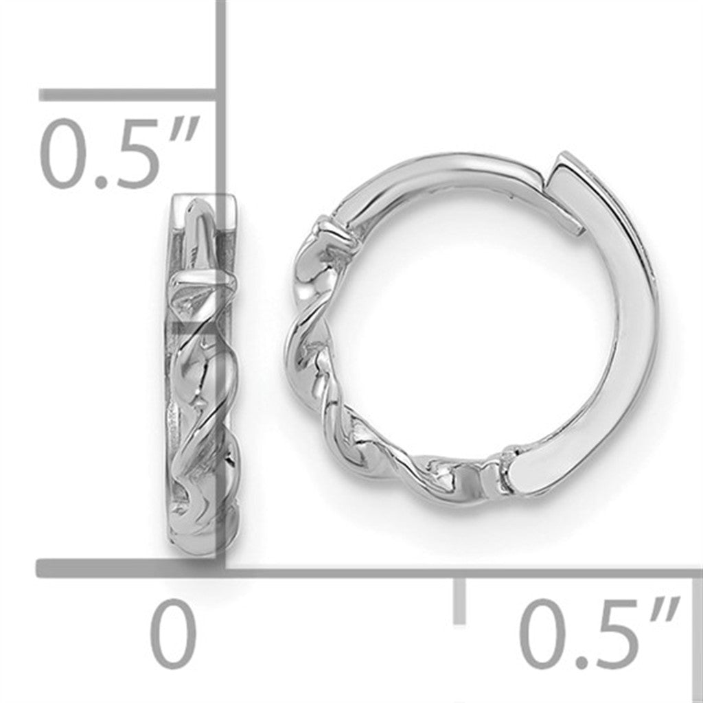Elegant 14K White Gold Polished Twisted Huggie Hoop Earrings