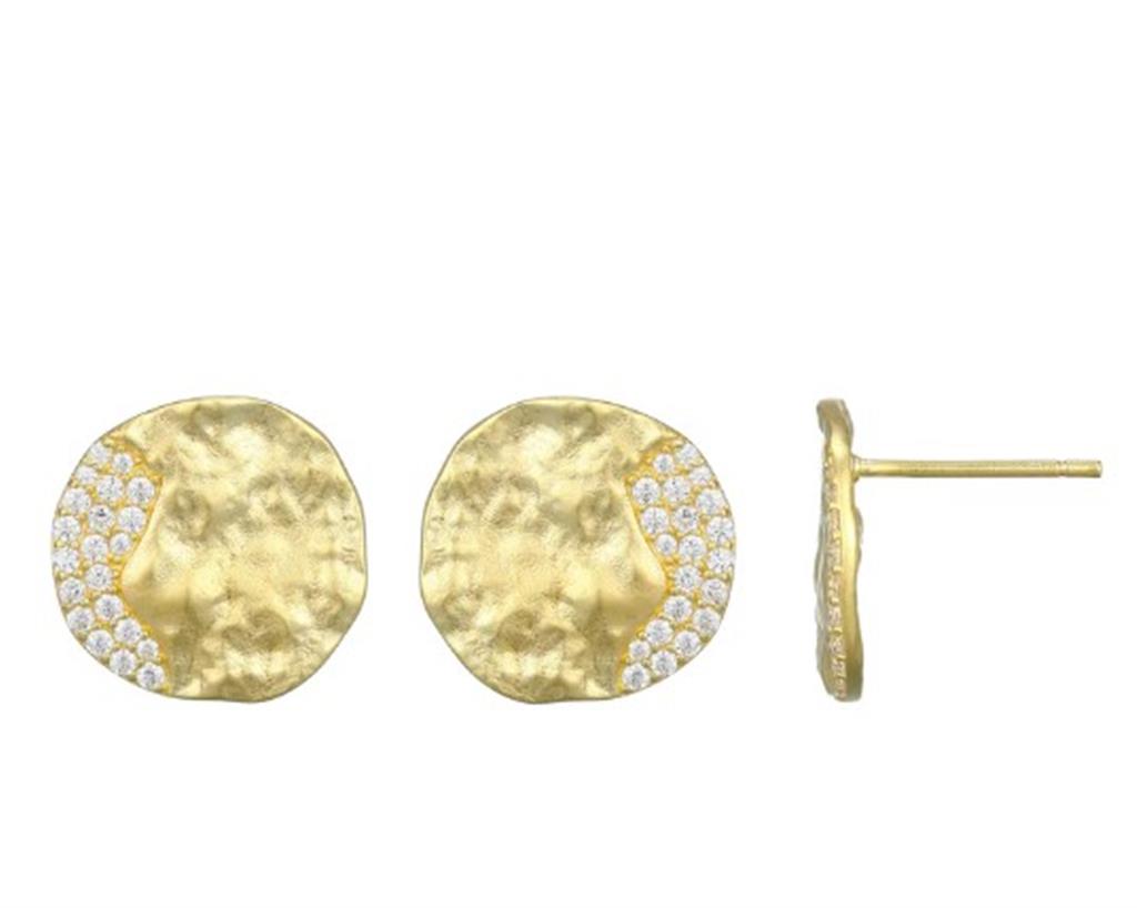 Sterling Silver ELLE "Galaxy" Yellow Gold-Plated White CZ Post Earrings