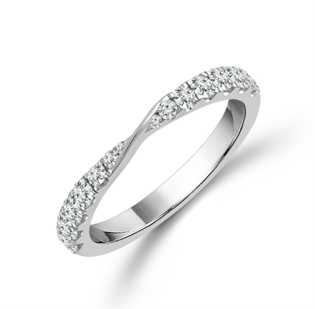 14K White Gold .25CTW Diamond Twist Band with 16 Round Brilliant Cut Diamonds