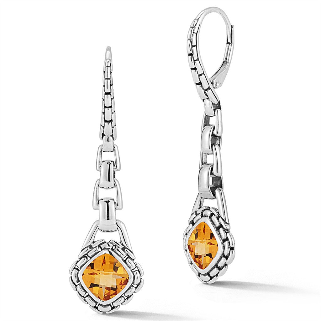 JAI Sterling Silver Box Chain & Gemstone Lever Bac | Silver Earrings