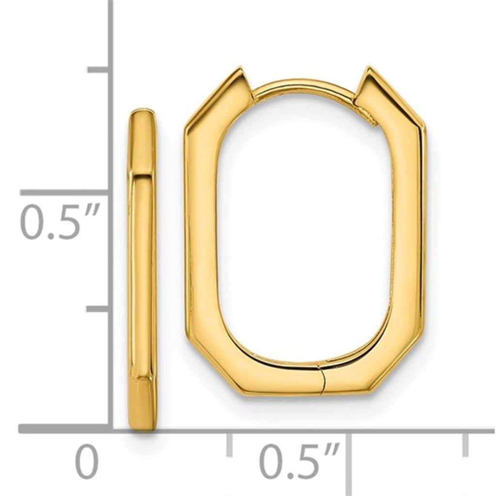 14K Yellow Gold Octagon Hinged Hoop Earrings