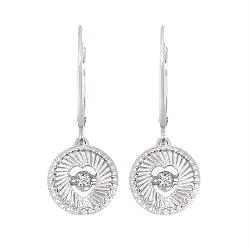 SS .02CTW Shimmering Diamond Disc Heart Drop Earrings