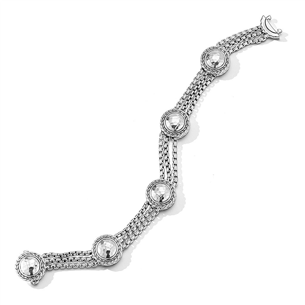 JAI Sterling Silver Multi Hammered Station Box Cha | Silver Bracelets