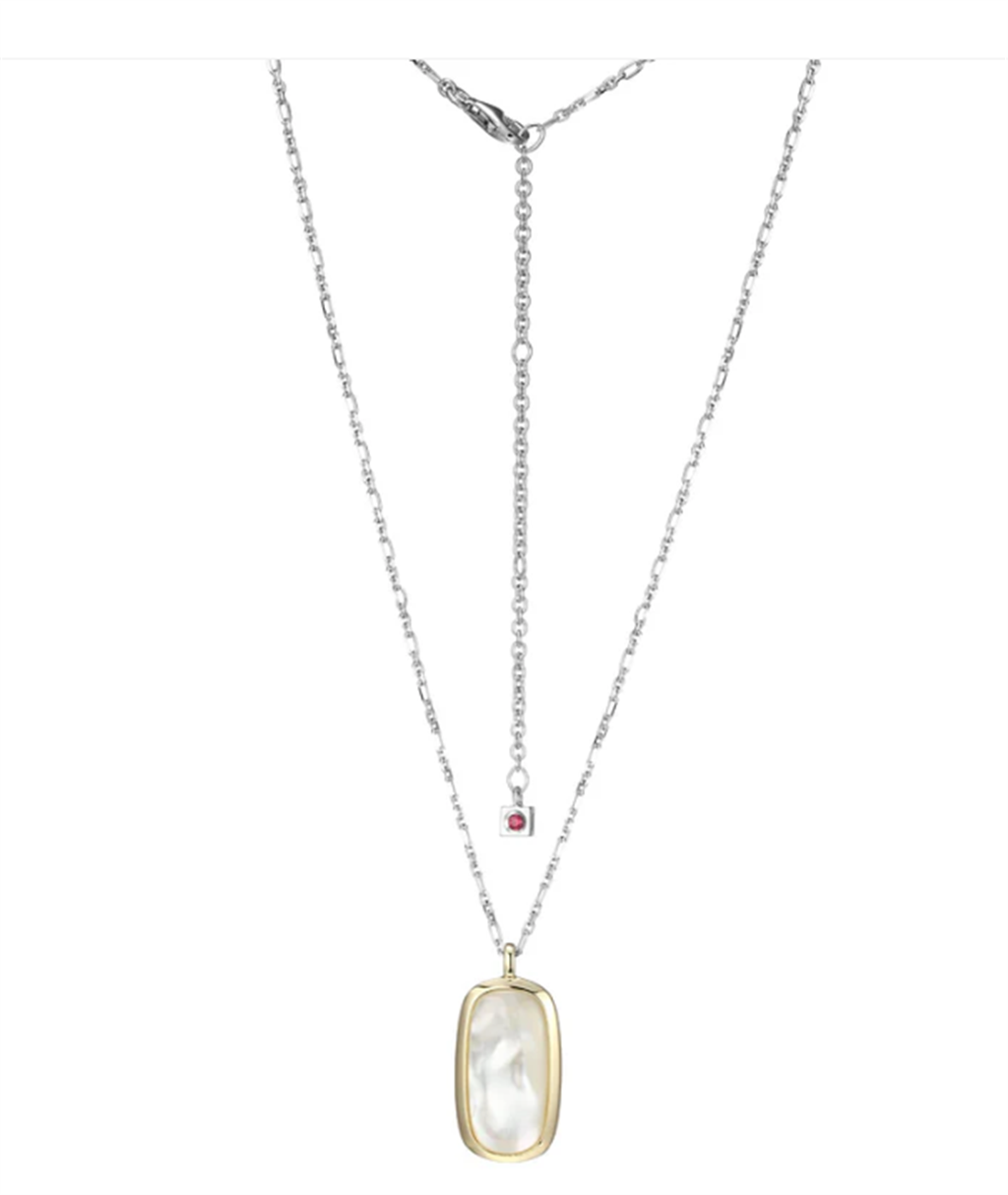 ELLE Allure Rhodium and Yellow Gold Plated Mop Pendant Necklace