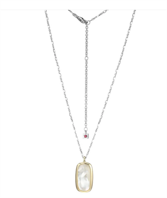 ELLE Allure Rhodium and Yellow Gold Plated Mop Pendant Necklace