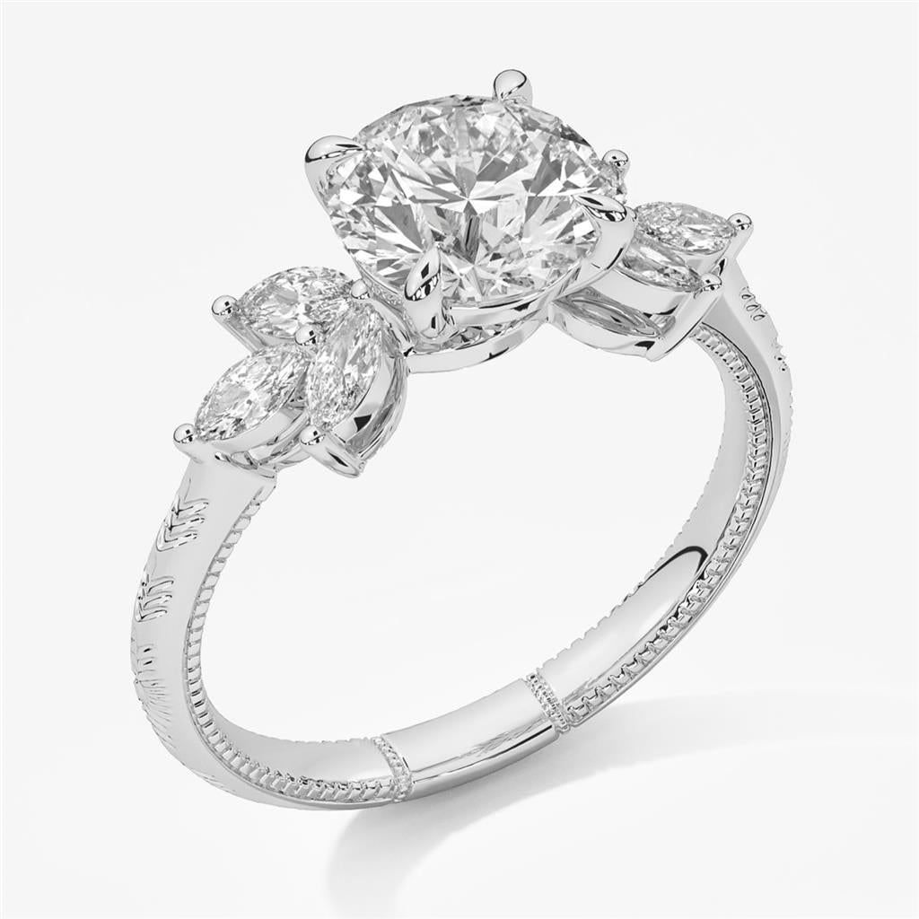 Floral Marquise Cluster Ring with Engraved Shank and 2.2mm Wide Shank Semi-Mount