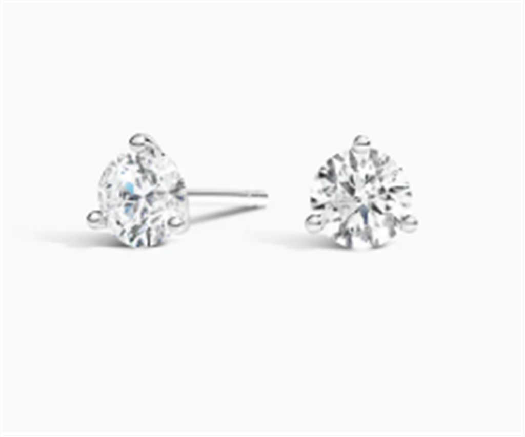 14K White Gold 3-Prong Stud Earrings 1.50CTW LGD D-F VS