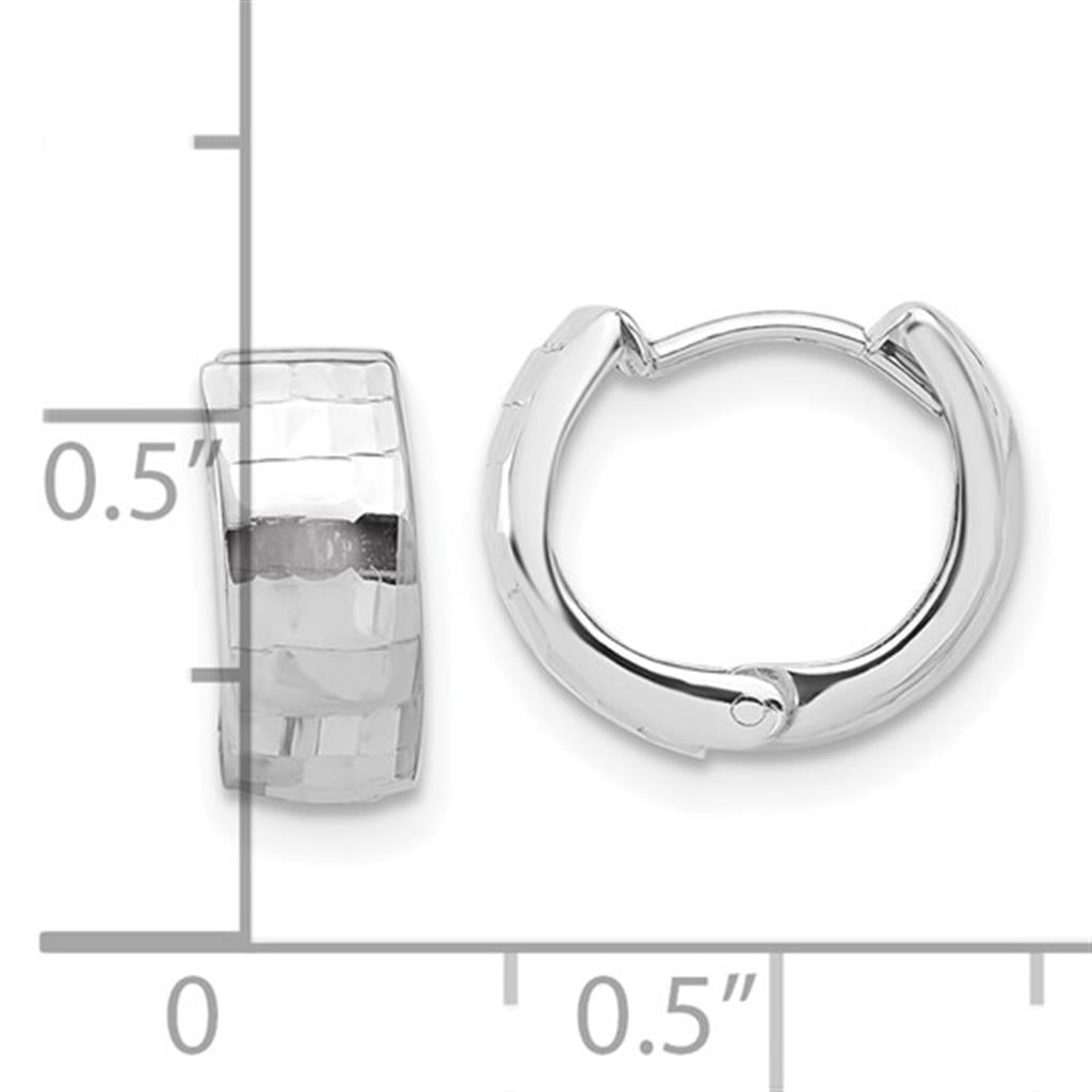 14KWG Polished and Diamond Cut Huggie Hoop Earrings