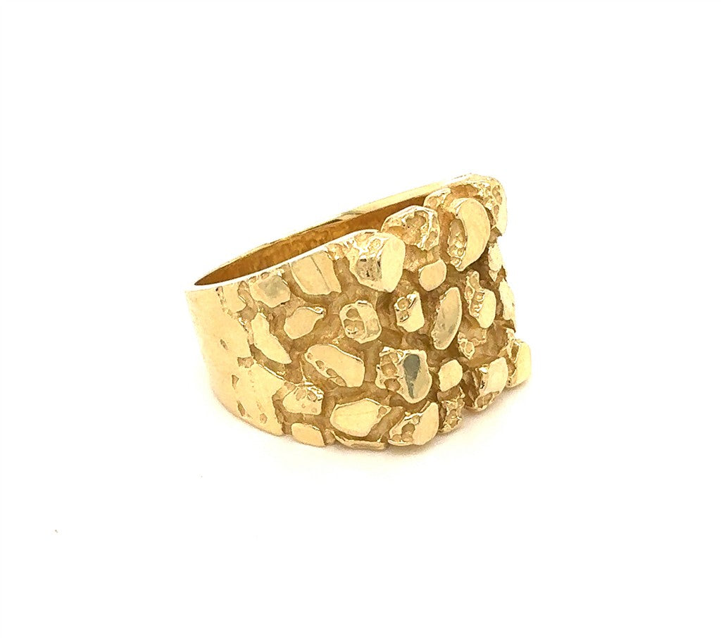 14K Yellow Gold Nugget Texture Wide Ring – Size 13