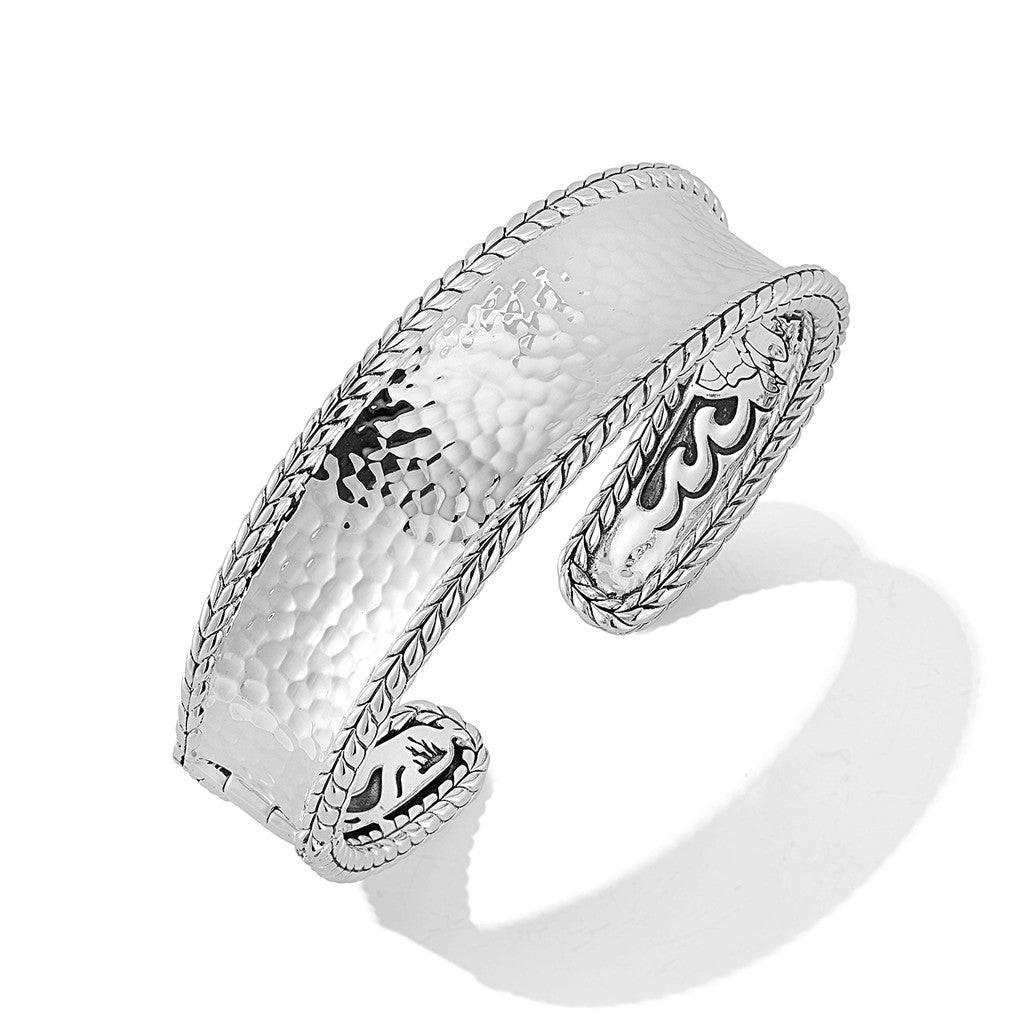 JAI Sterling Silver Hammered Cuff Bangle with Bask | Silver Bracelets