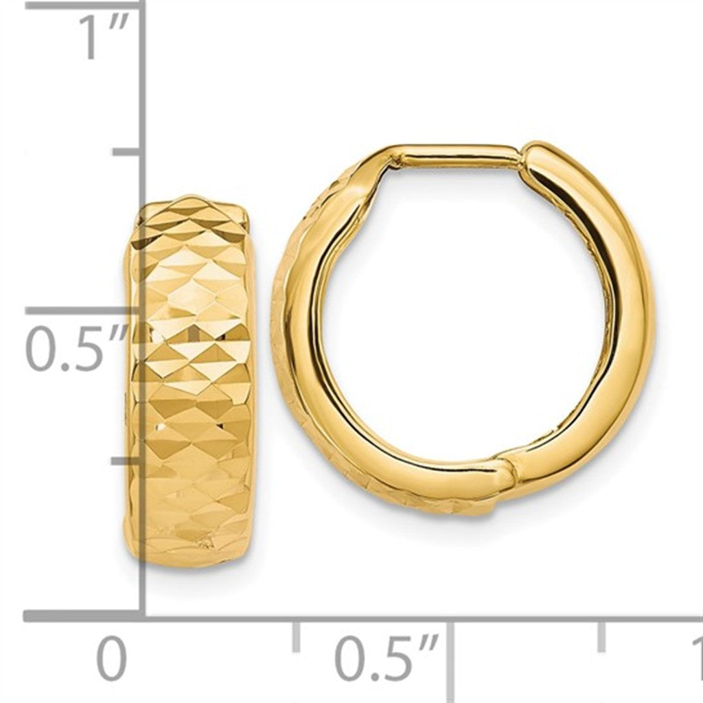 14K Yellow Gold Diamond-Cut Hinged Hoop Earrings