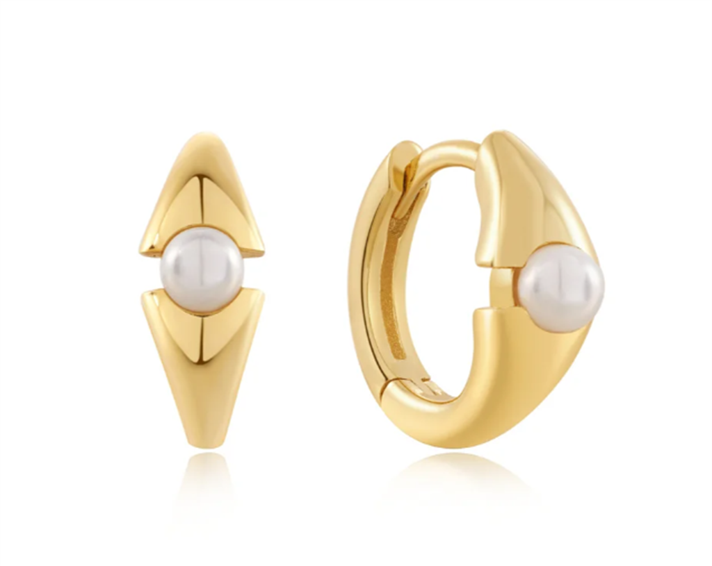 Ania Haie Elegant Gold Pearl Geometric Huggie Hoop