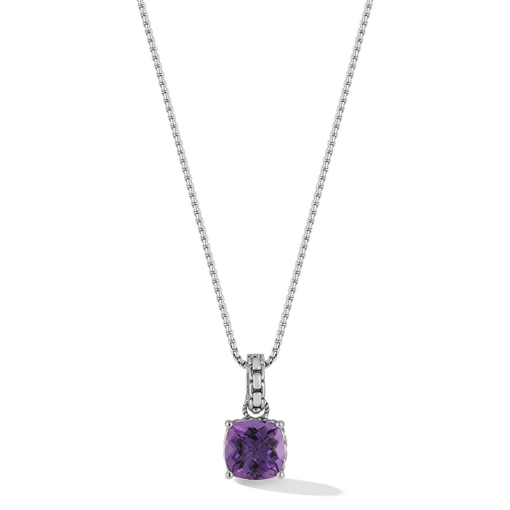JAI Sterling Silver Gemstone Box Chain Pendant - A | Silver Necklaces