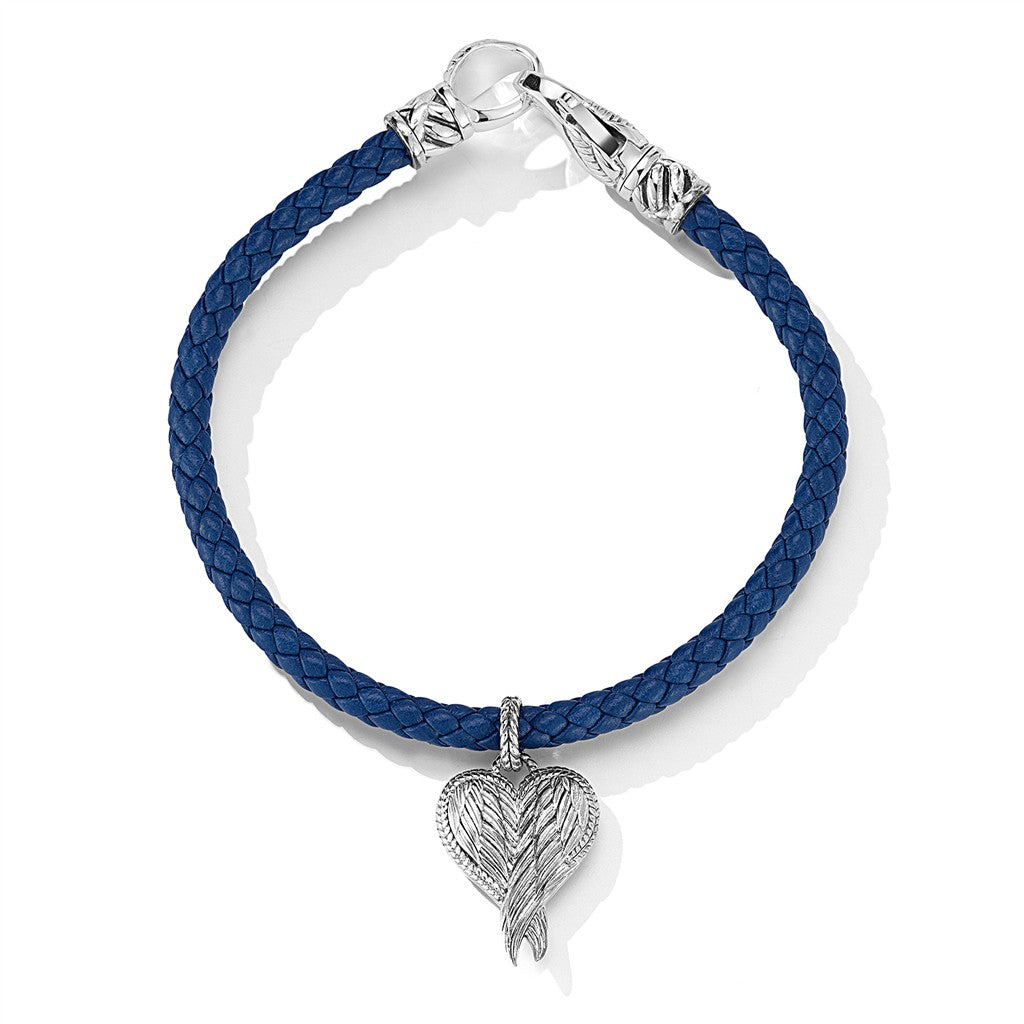 JAI Sterling Silver 4mm Woven Ocean Blue Leather W | Silver Bracelets