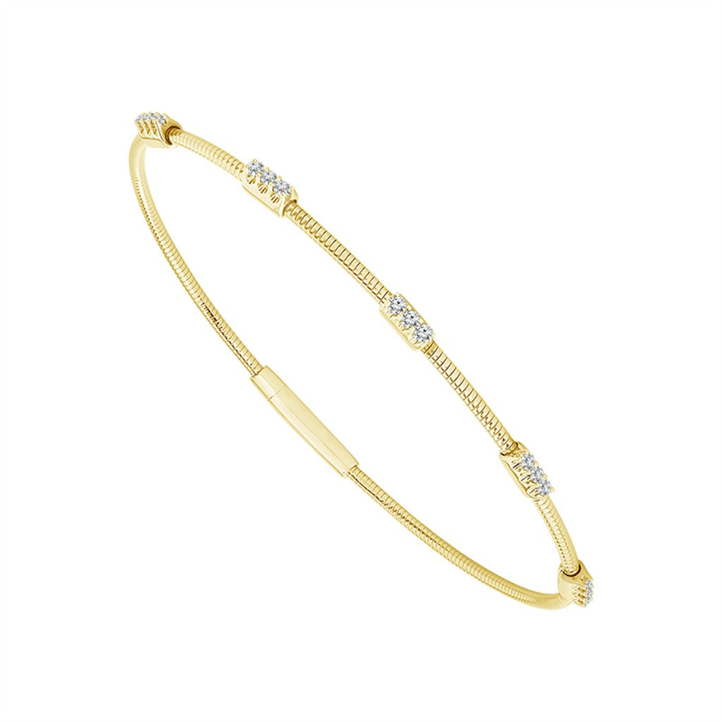 14K Yellow Gold Natural Diamond Station Flexie Bangle