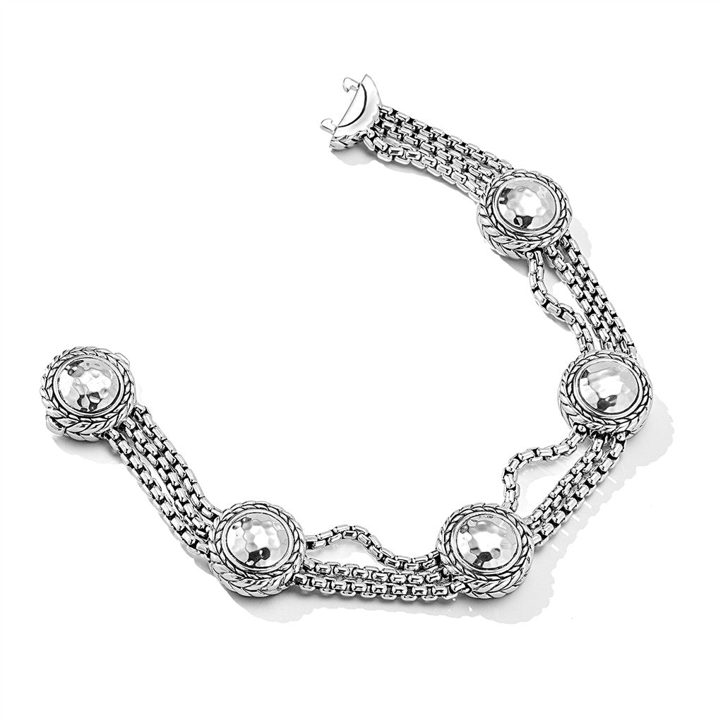 JAI Sterling Silver Multi Hammered Station Box Cha | Silver Bracelets