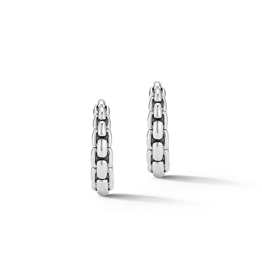 JAI Sterling Silver Box Chain Pattern J Hoop Earri | Silver Earrings