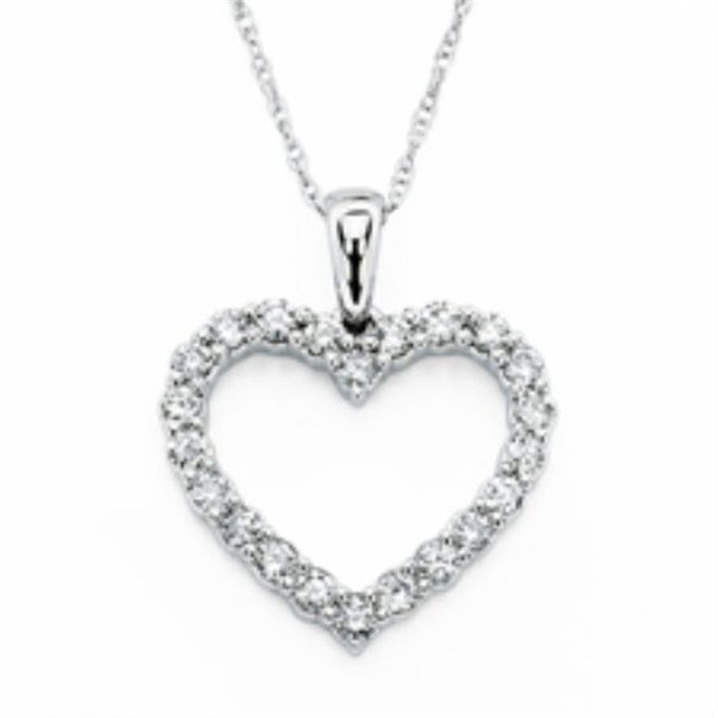 14K White Gold Open Heart Diamond Pendant – .10CTW