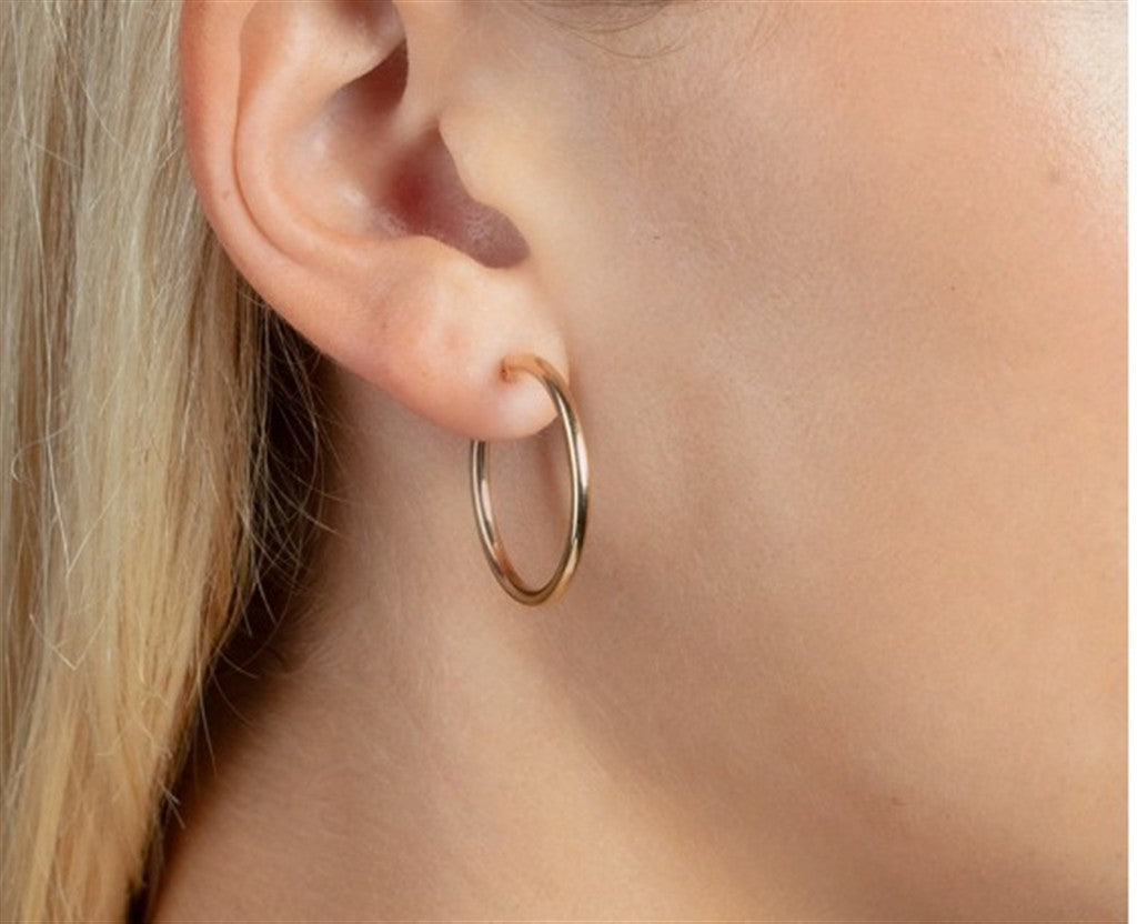 14K Yellow Gold Shiny Lite Tube Hoop Earrings – 2x25mm