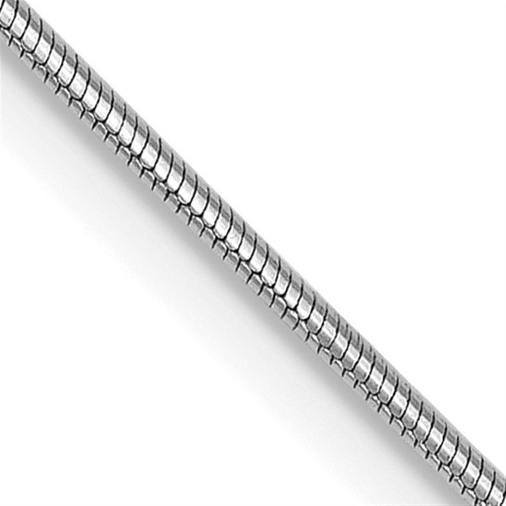 14K White Gold .8MM Round Snake Chain – 18" Lobster Clasp