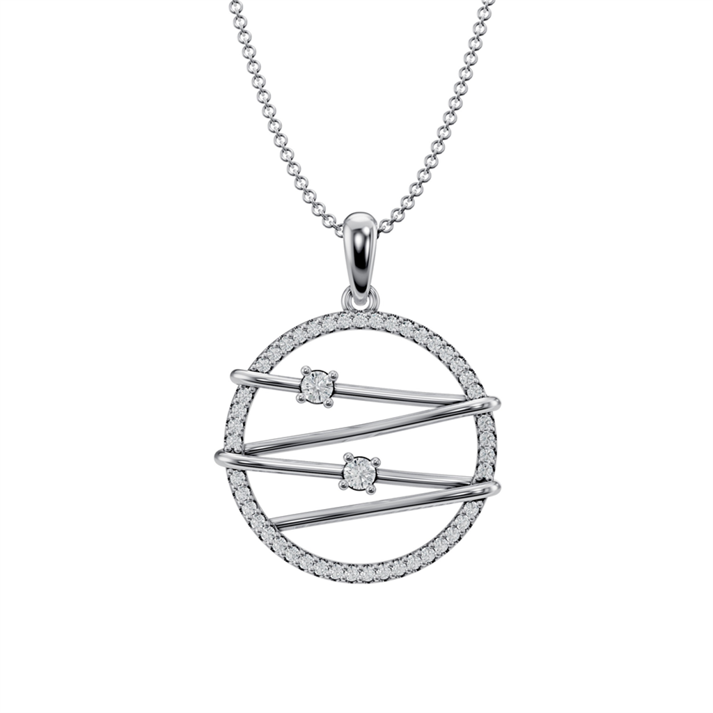 10K White Gold Diamond Circle Heart Strings Pendant – .26CTW