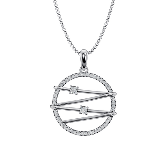 10K White Gold Diamond Circle Heart Strings Pendant – .26CTW