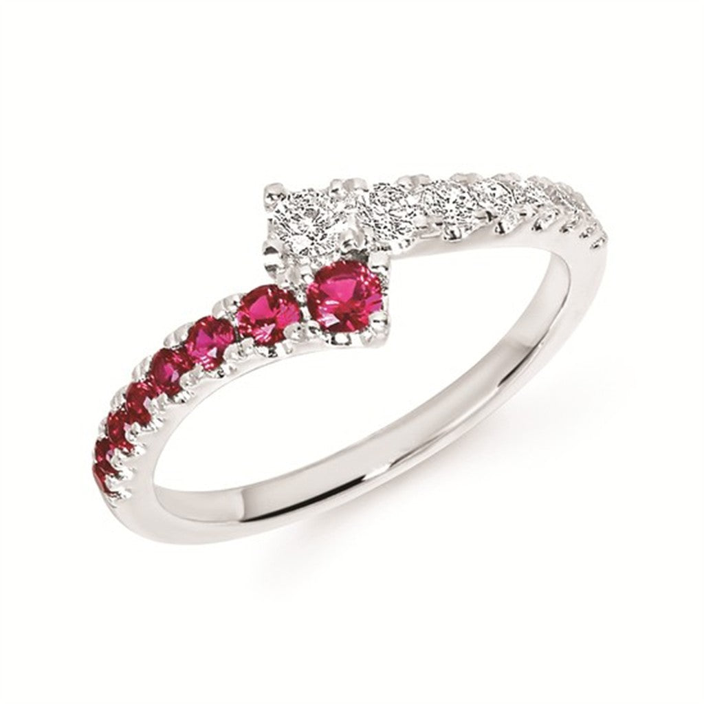 14K White Gold Ruby & Diamond Bypass Ring – .64CTW