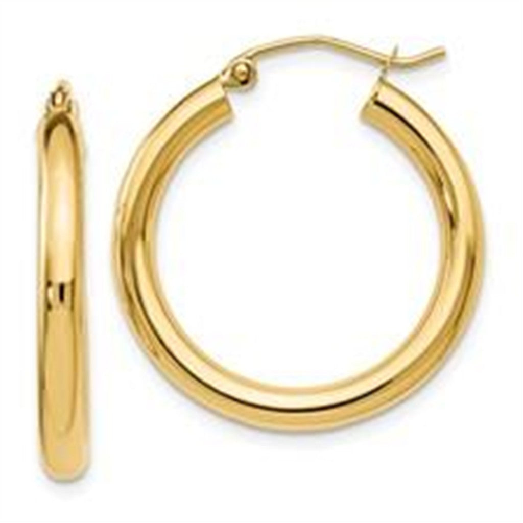 Classic 14K Yellow Gold 25MM Tube Hoop Earrings
