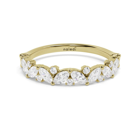 14K Yellow Gold Wedding Band – Alternating Marquise & Round Diamonds