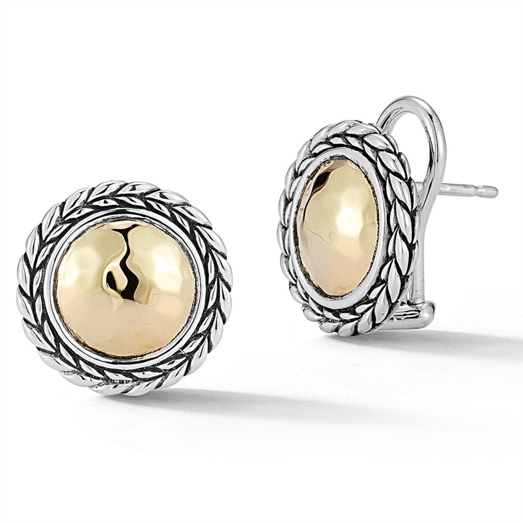 JAI Sterling Silver & 14K Gold Hammered Stud Earri | Silver Earrings