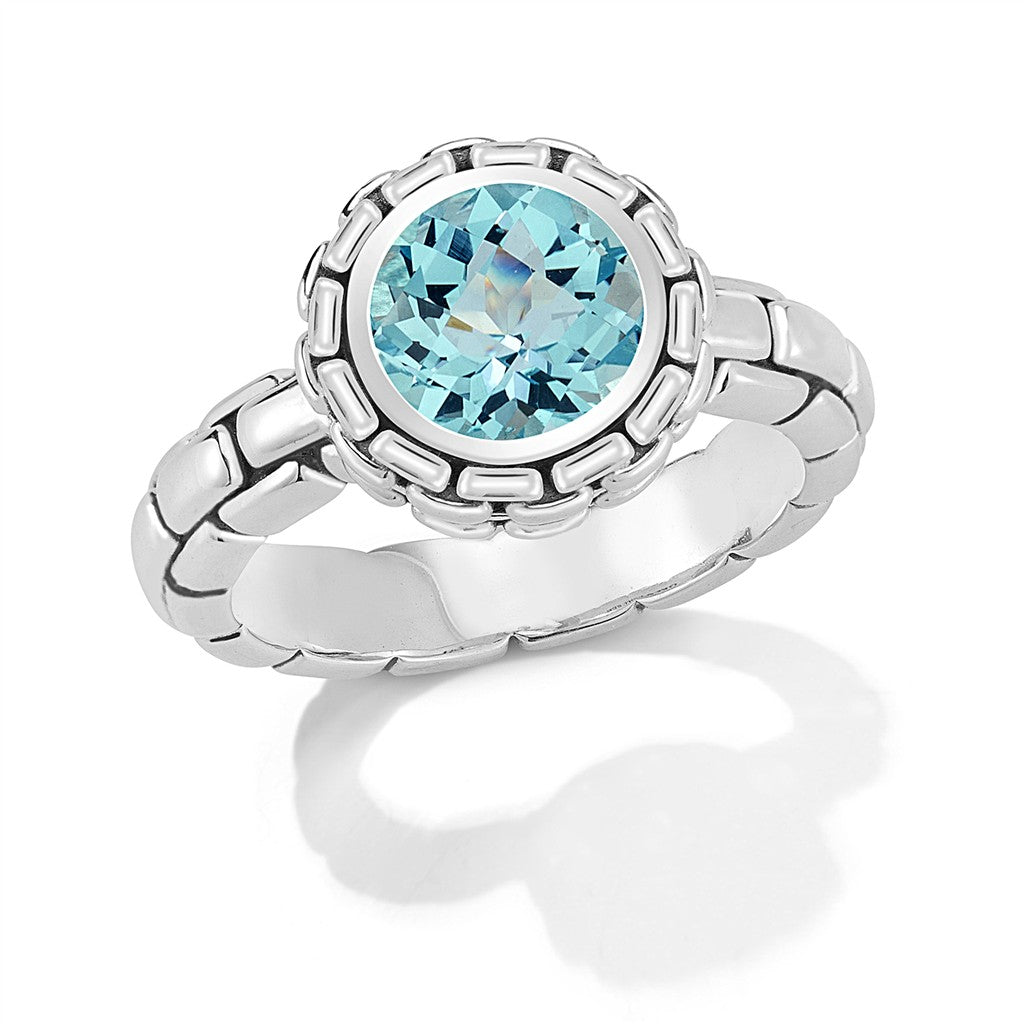 JAI Sterling Silver Box Chain Pattern Ring with Do | Silver Rings