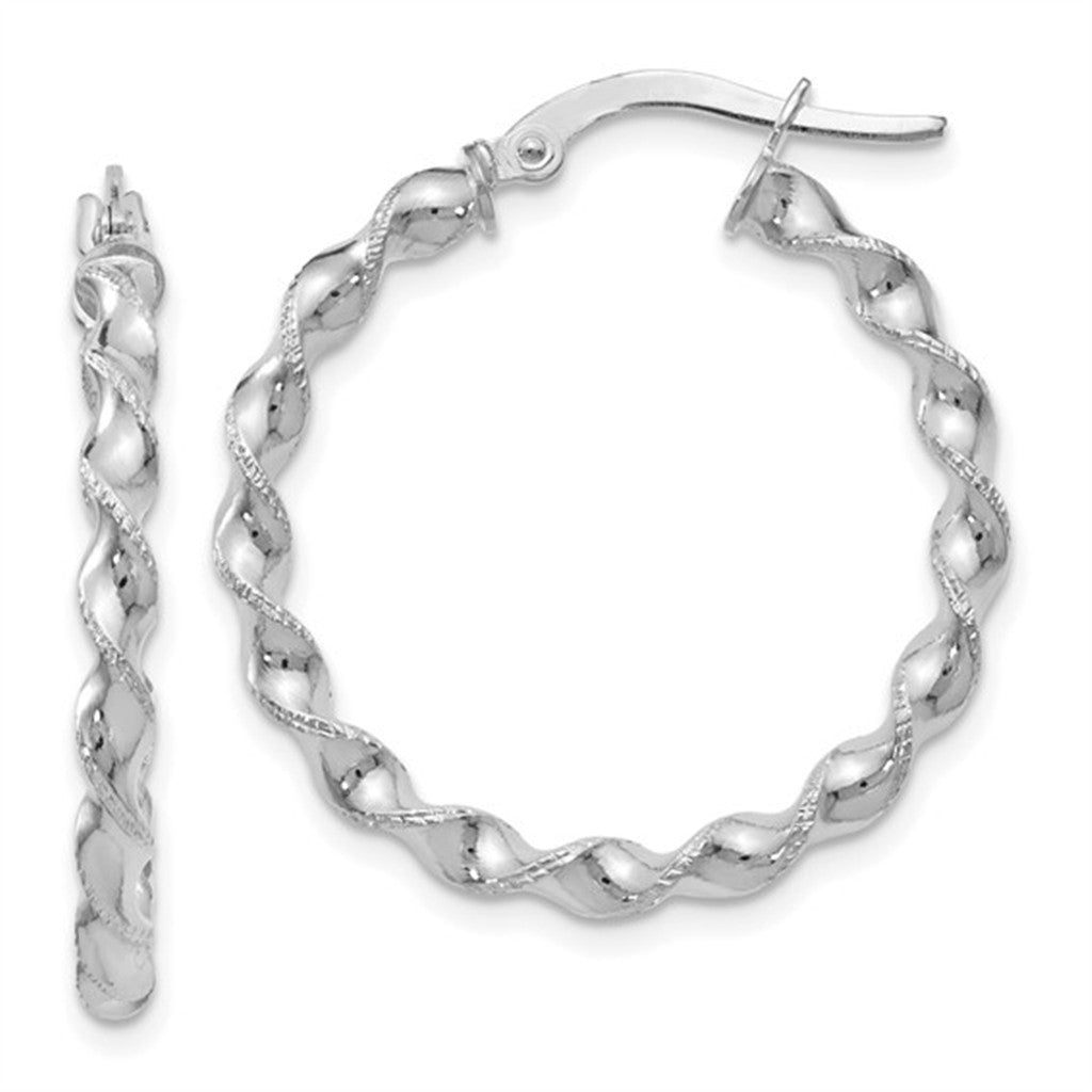 Elegant 14K White Gold Twisted Hoop Earrings