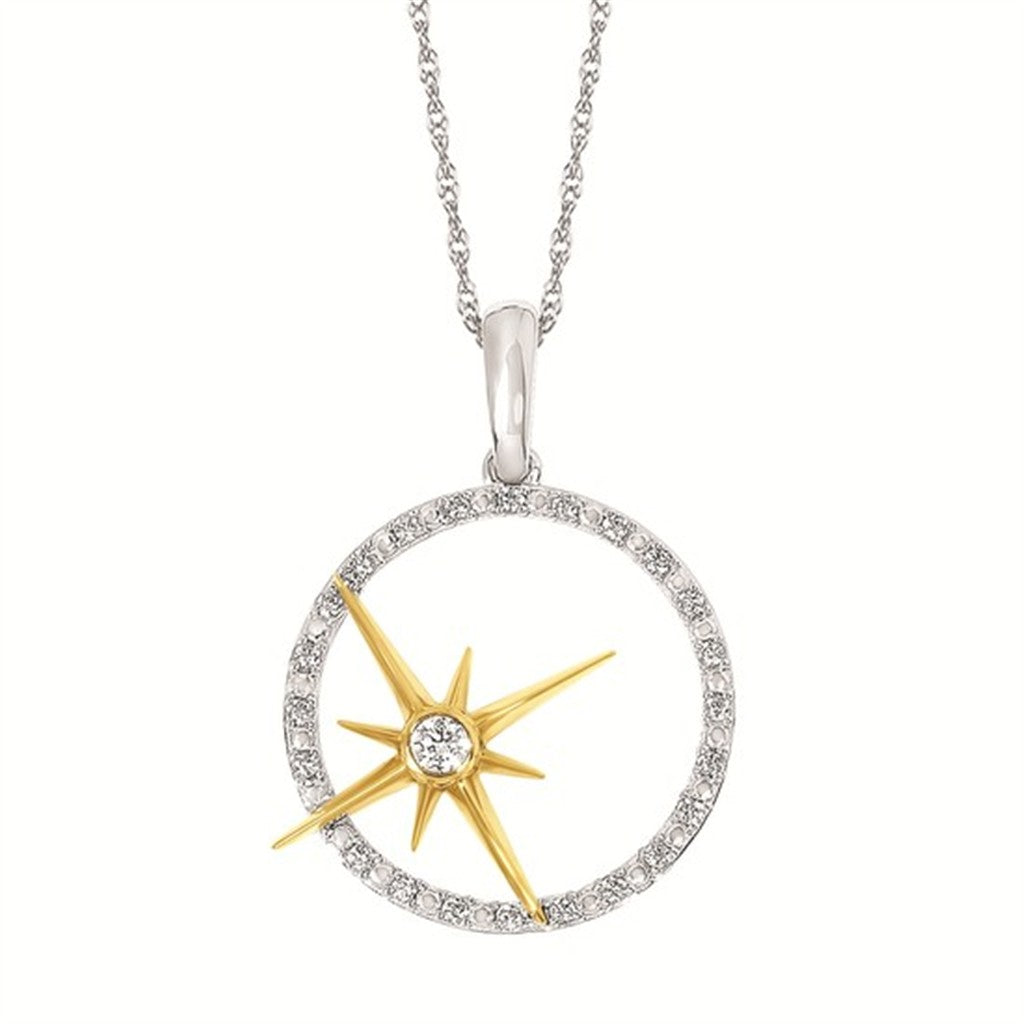 14KTT .12CTW Diamond Circle Pendant with YG Star Bezel Set Diamond