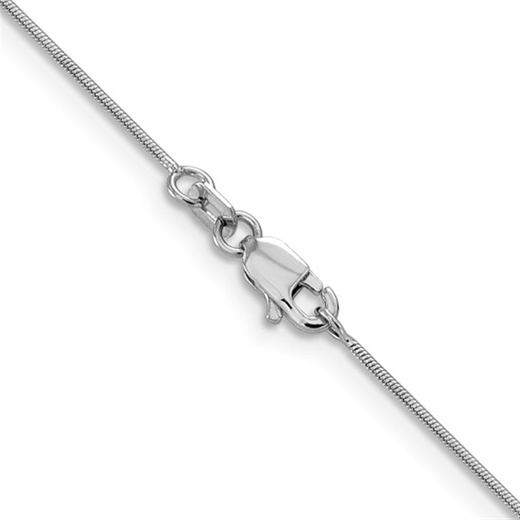14K White Gold .8MM Round Snake Chain – 18" Lobster Clasp