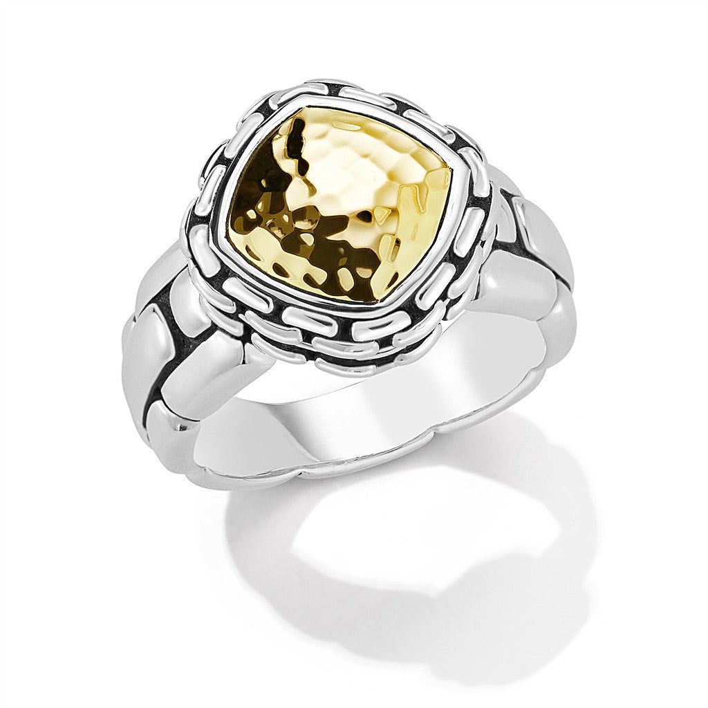 JAI Sterling Silver & 14K Gold Hammered with Box C | Silver Rings